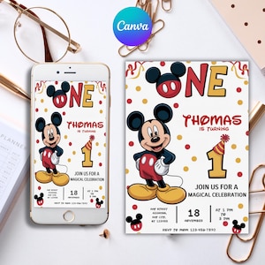 Editable Mickey Mouse 1st Birthday Invitation (Digital Download)