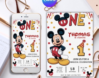 Editable Mickey Mouse 1st Birthday Invitation (Digital Download)