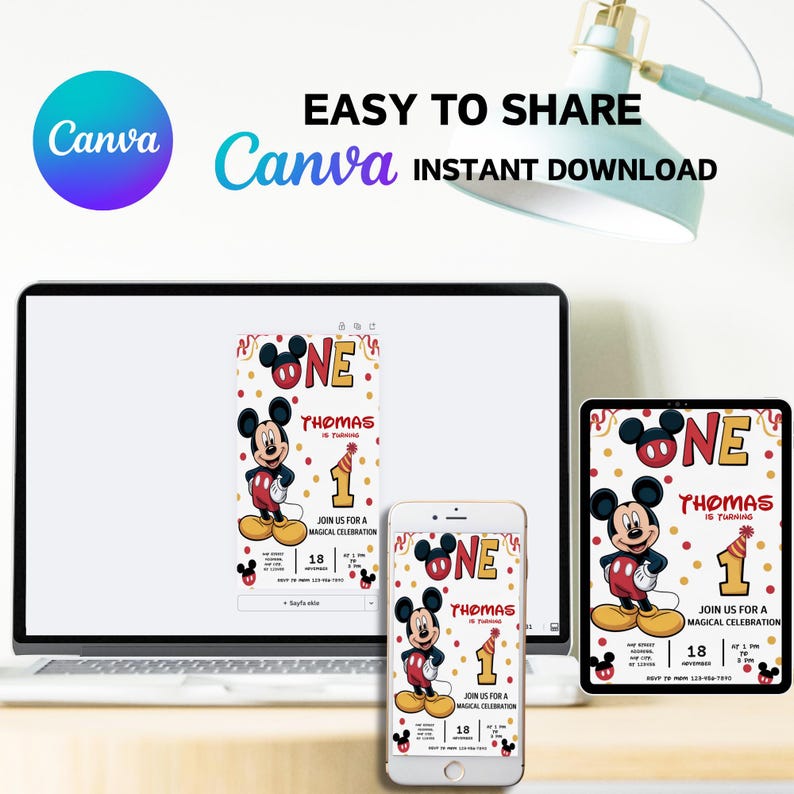 Editable Mickey Mouse 1st Birthday Invitation (digital Download) - Etsy