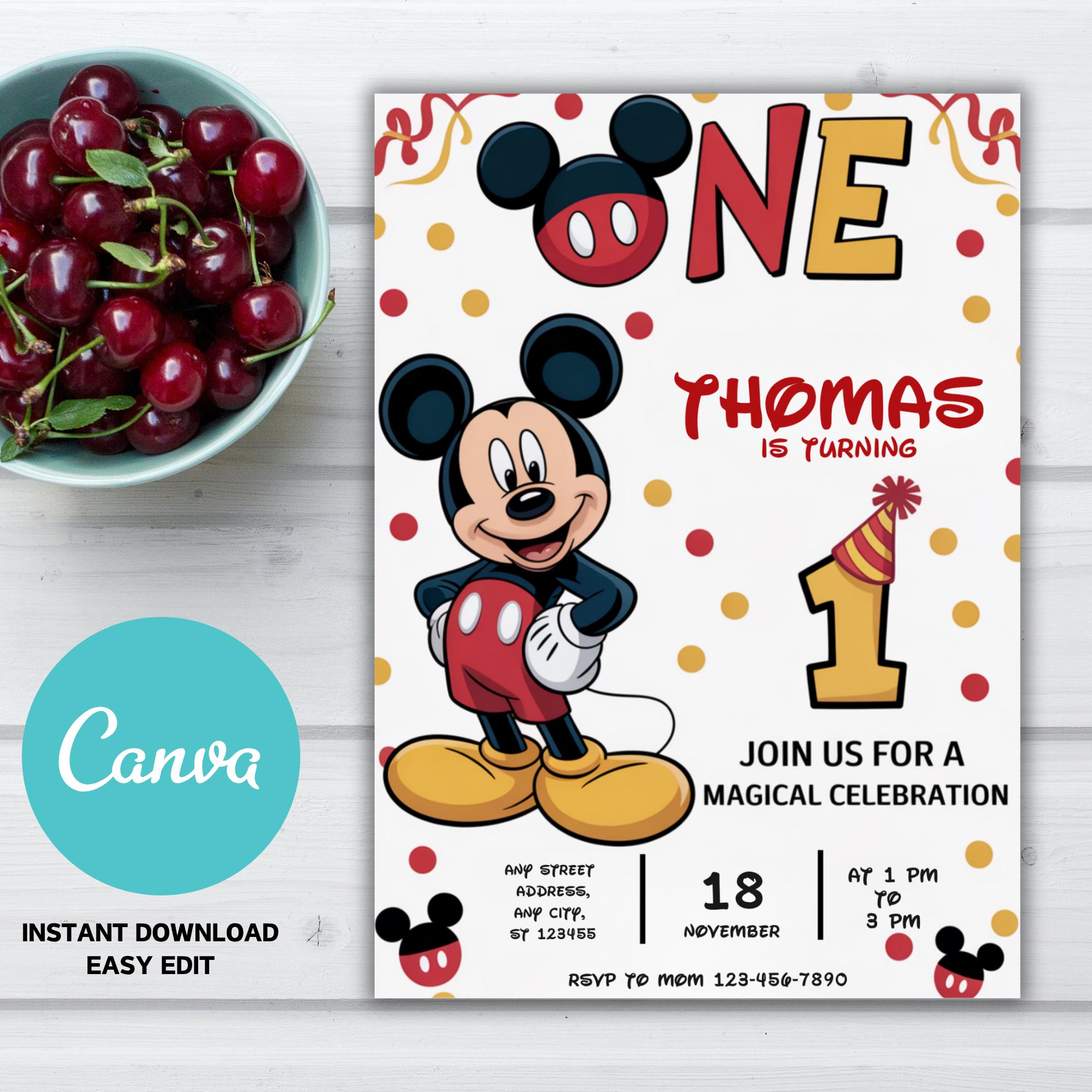 Editable Mickey Mouse 1st Birthday Invitation (digital Download) - Etsy