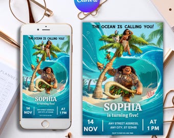 Moana Birthday Invitation: Editable Hawaiian Template (Digital Download)