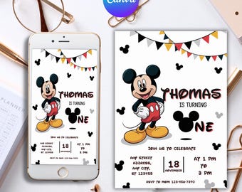 Mickey Mouse 1st Birthday Invitation: Editable Template (Digital Download)