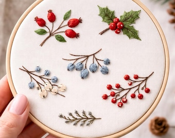 Bayas de invierno y Zweige – Handstickerei Anleitung (PDF)