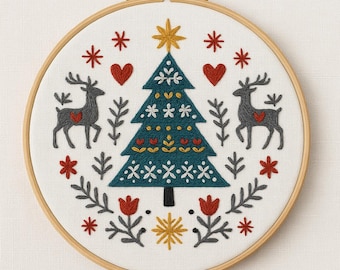Scandinavian Christmas Tree Hand Embroidery Pattern (PDF)