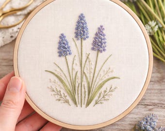Grape Hyacinth Embroidery Pattern PDF - Beginner Friendly