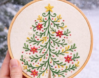 Folk Christmas Tree Hand Embroidery Pattern – Printable PDF