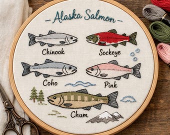 Alaska Salmon Embroidery Pattern (Beginner Friendly) PDF