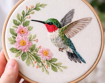 Hummingbird Embroidery Pattern - Beginner and Intermediate (PDF)