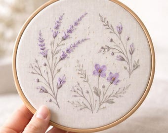 Floral Embroidery Pattern – Violet Wildflowers (Beginner and Intermediate PDF Pattern)