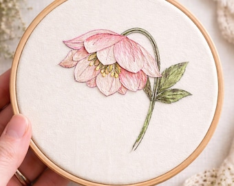 Hellebore (Winter Rose) Hand Embroidery Pattern – Beginner Friendly Floral PDF