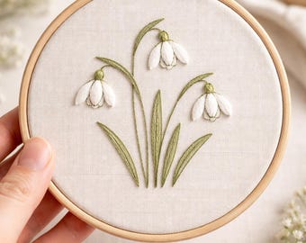 Snowdrop Embroidery Pattern – Beginner Floral Hand Embroidery PDF