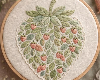 Whimsical Strawberry Embroidery Pattern - Instant PDF