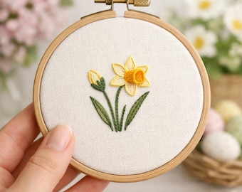 Mini Daffodil Posy – Hand Embroidery Pattern (PDF Instant Download)