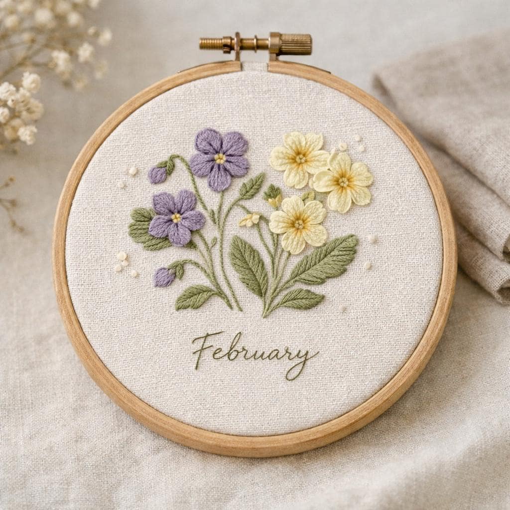 February Birth Flower Embroidery Pattern - Violet & Primrose (PDF) - Etsy