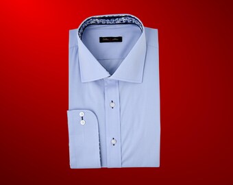 Sky Blue Premium Fit Wide Spread Collar Dress Shirt for Men