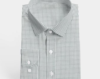 Custom Men's Dress Shirt - Dim Green Mini Check Pattern