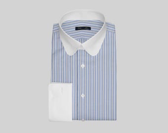 Camisa de vestir blanca con cuello club para hombre - Algodón a rayas - Camisa personalizada