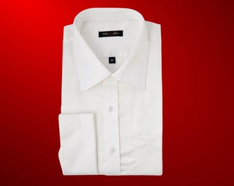 Camisa de vestir para hombre color blanco roto / Cuello extendido mediano y puños franceses