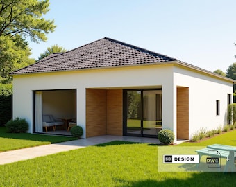 2 Bedroom Luxus Bungalow Villa II House Plan | Modern Home Floor Plan Drawing with Living Room, Kitchen | Printable Architectural Design