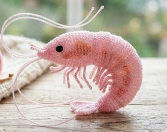 Patrón de camarón a crochet, amigurumi de camarón en PDF, vida marina realista a crochet, comida falsa a crochet, patrón de peluche de camarón rosa, patrón digital
