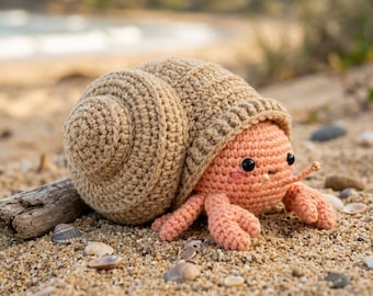 Patrón de amigurumi de cangrejo ermitaño a crochet / Peluche ideal para principiantes / Patrón de peluche a crochet DIY para decoración infantil con temática náutica