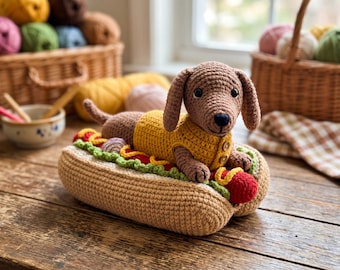 Patrón de amigurumi de perro salchicha a crochet para hacer tú mismo, amigurumi de perro salchicha en panecillo en PDF, peluche para principiantes, descarga instantánea.