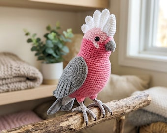 Häkelanleitung Gala Kakadu, Amigurumi Vogel Muster, Australischer Papagei Softie, Häkeltier Muster, Rosenkakadu DIY häkeln