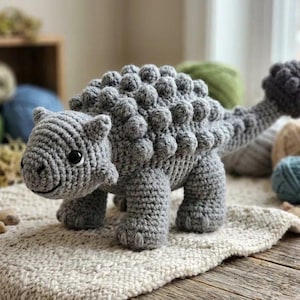 Ankylosaurus Crochet Pattern, Dinosaur Amigurumi Pattern, Plushie Dino Crochet, Lumpy Bobble Armor Toy, Cute Stuffed Animal Tutorial PDF