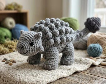 Ankylosaurus Crochet Pattern, Dinosaur Amigurumi Pattern, Plushie Dino Crochet, Lumpy Bobble Armor Toy, Cute Stuffed Animal Tutorial PDF