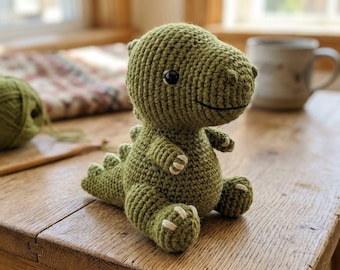 Patrón de dinosaurio a crochet en PDF - Roary el T-Rex Amigurumi - Tutorial para hacer un peluche - Patrón de peluche de tiranosaurio rex verde para decoración y regalo