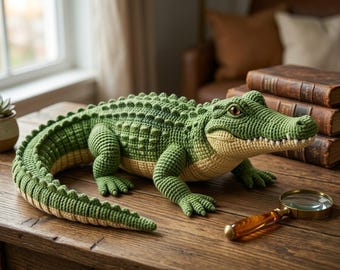Patrón de cocodrilo de ganchillo realista en PDF / Caimán amigurumi / Peluche ideal para principiantes / Patrón de ganchillo de descarga instantánea