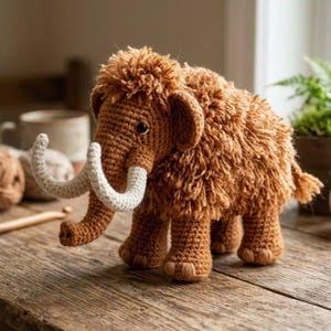 Virkmönster för ullig mammut i PDF-format, handledning för amigurumi-elefanter, virkat djur, mönster för gosedjur av mammut, dekoration i antikens värld