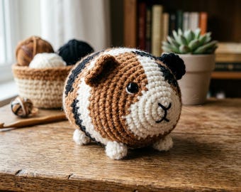 Patrón de ganchillo de conejillo de indias tricolor, patrón de amigurumi de conejillo de indias, peluche realista para principiantes.