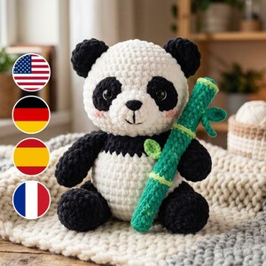 Panda Häkelanleitung PDF, Amigurumi mit Bambus Tutorial, Anfänger Häkelmuster, Kuscheltier DIY, Sofortiger Download