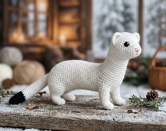 Patrón de armiño a crochet, amigurumi de comadreja de invierno, patrón de hurón realista a crochet, patrón de animal de peluche en PDF, tutorial de armiño a crochet