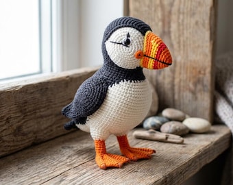 Patrón de frailecillo a crochet, patrón de pájaro amigurumi, patrón de animal a crochet en PDF, amigurumi de ave marina, patrón de crochet intermedio, peluche de frailecillo
