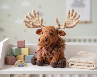 Patrón de ganchillo de alce del bosque - Alce amigurumi para principiantes - Peluche de animal del bosque en PDF - Decoración rústica para guardería DIY