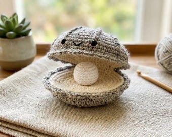Patrón de ostra a crochet, amigurumi de perla en PDF, patrón de almeja a crochet, tutorial de peluche de criatura marina, patrón de crochet para principiantes (descarga digital)