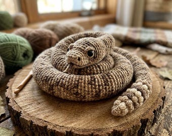 Patrón de ganchillo de serpiente de cascabel, amigurumi de serpiente enroscada, PDF de animal del desierto realista, patrón de ganchillo DIY de serpiente apto para principiantes