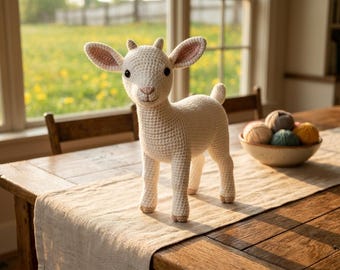 Patrón de ganchillo de cabrita bebé en PDF / Tutorial de amigurumi de cabrita / Juguete de peluche de animal de granja de pie, ideal para principiantes (descarga instantánea)