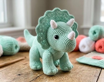 Triceratops Crochet Pattern, Amigurumi Dinosaur PDF, Crochet Dinosaur Pattern, Stuffed Animal Plush Cute Dino Nursery Decor Digital Download