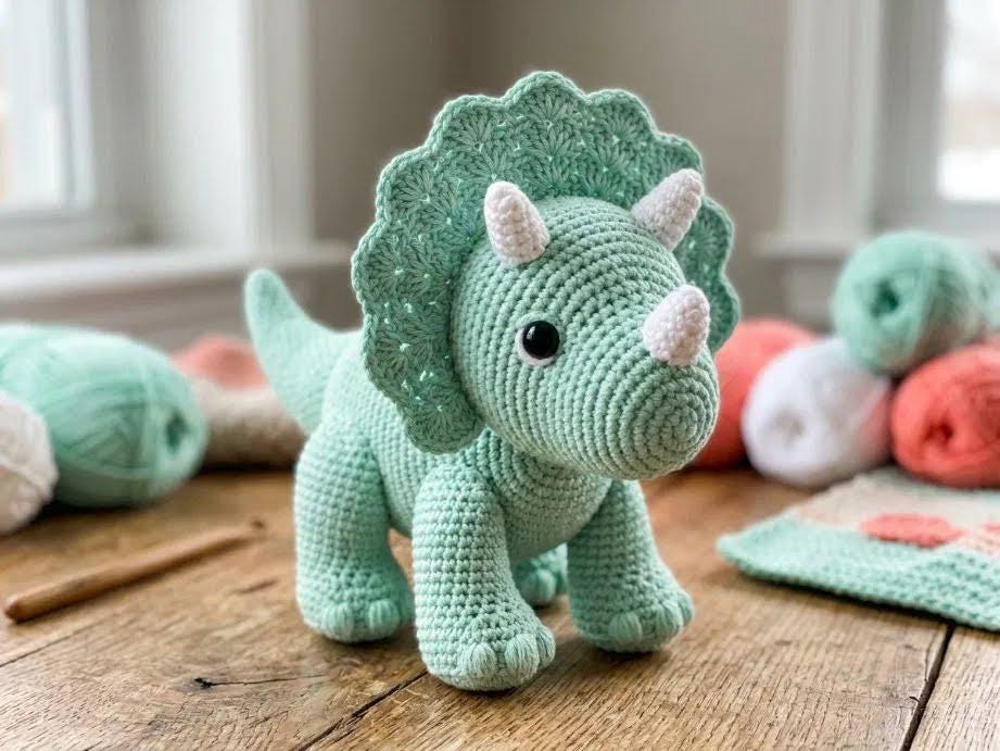 30 Triceratops Crochet Patterns for Dino Lovers, Nursery Decor, and Handmade Gifts 3 Tricia the Triceratops Amigurumi Crochet Pattern