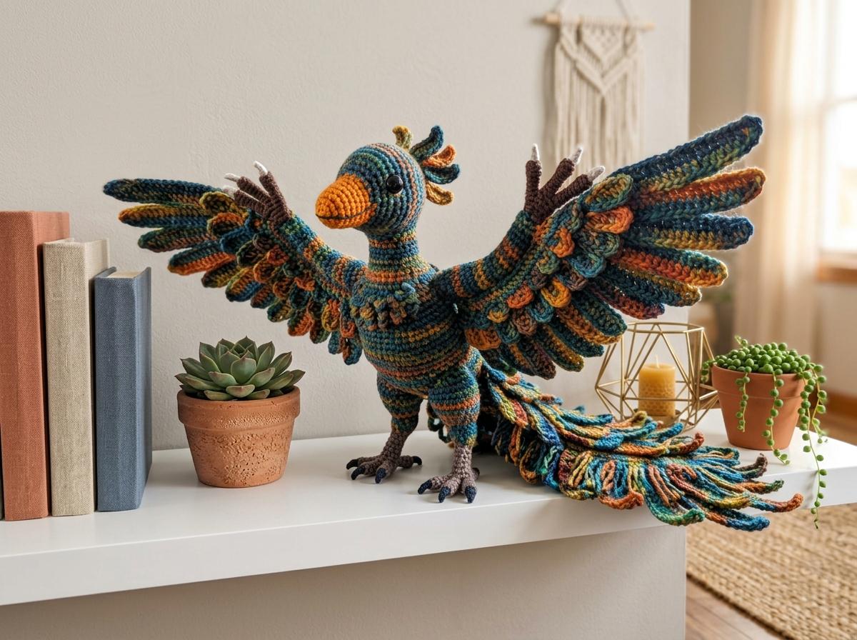 Mythical Phoenix Spread-Wing Bird Pattern
