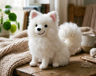 Patrón de ganchillo de Samoyedo esponjoso, patrón de perro amigurumi en PDF, animal de peluche de ganchillo, tutorial de peluche de cachorro apto para principiantes, descarga digital