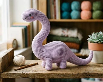 Crochet Dinosaur Pattern PDF, Amigurumi Brachiosaurus Tutorial, Cute Lavender Dino Plush, Beginner Crochet Animal Pattern, Digital Download