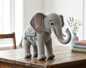 Patrón de ganchillo de elefante real, patrón de elefante amigurumi, decoración de elefante, ganchillo de elefante para guardería, amigurumi de animales de safari