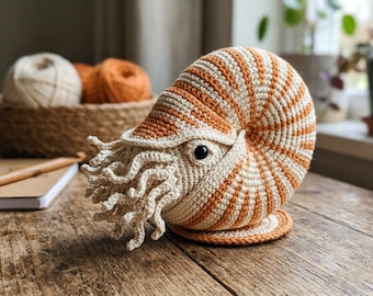 Nautilus Crochet Pattern Amigurumi Sea Life Tutorial - Striped Ocean Animal Plush PDF - Nautical Nursery Decor Coastal Shell Crochet Pattern