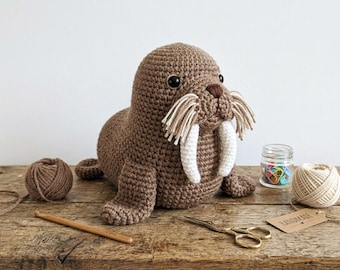 Handmade Walrus Amigurumi Plush Pattern – Crocheted Walrus Stuffed Animal – Nautical Nursery Decor – Soft Sea Life Toy – Unique Coastal Gift
