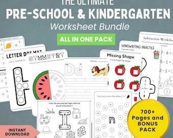 Paquete de aprendizaje para preescolar, jardín de infantes y pre-kindergarten, más de 700 páginas, hojas de actividades imprimibles, unir puntos, trazar, alfabeto.
