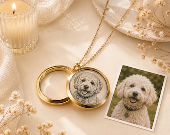 Personalized Pet Photo Fur Locket, Pet Loss Memorial Necklace for Dog & Cat